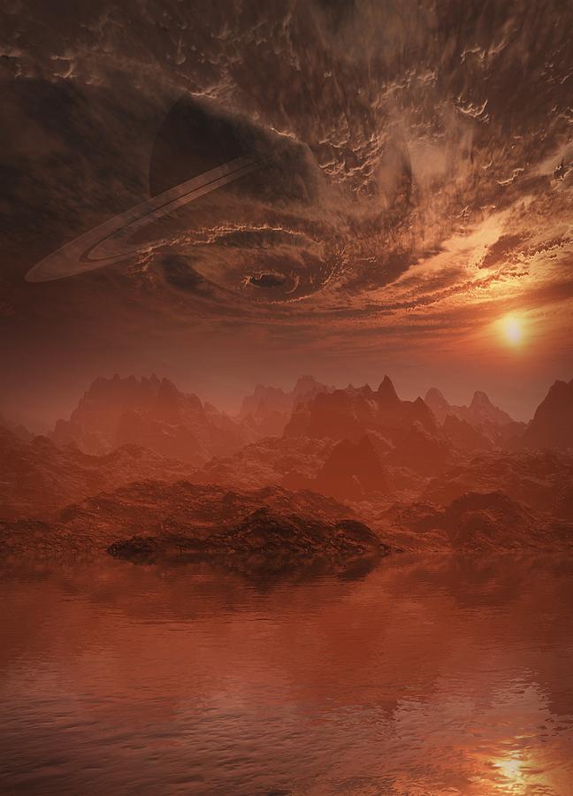 Storm clouds swirling above planet #1 Drawing by Victor Habbick Visions/science Photo Library