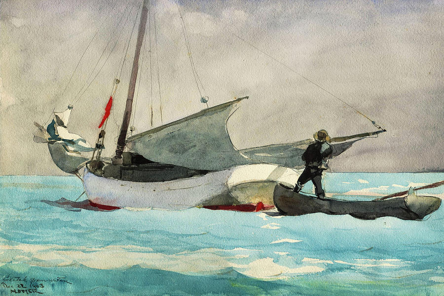 Boat Painting - Stowing Sail #1 by Winslow Homer