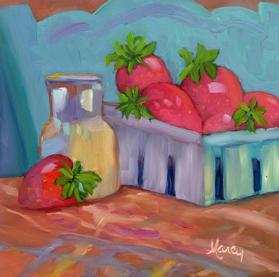Strawberries  and Cream #2 Painting by Marcy Brennan
