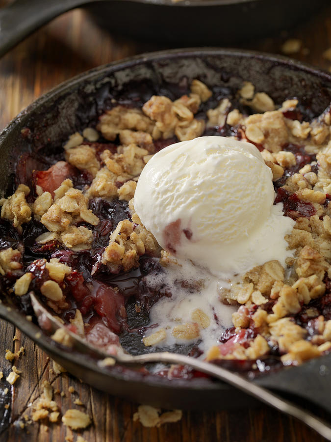 Strawberry and Blueberry Crisp with Vanilla Ice Cream #1 Photograph by LauriPatterson