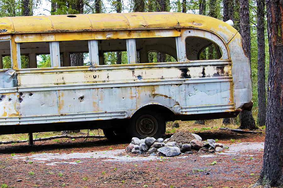 Stripped abandoned bus at a hunters camp on crown land Photograph by ...