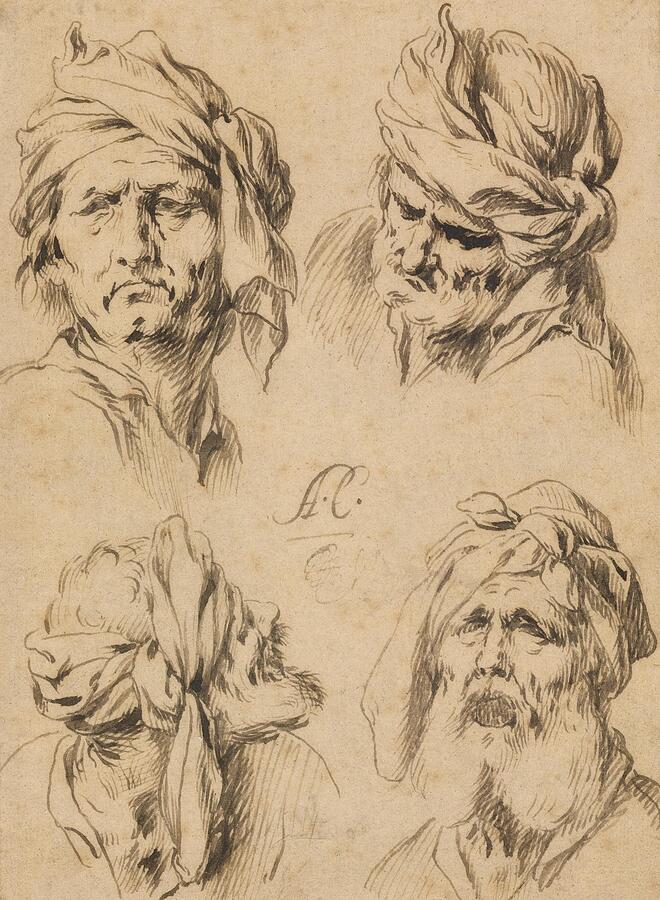 Portrait Painting - Studies of Four Male Heads  #1 by Antonio del Castillo Y Saavedra Spanish
