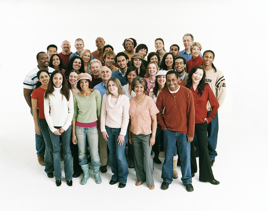 Studio Shot of a Large Mixed Age, Multiethnic Group of Smiling Men and Women #1 Photograph by Digital Vision.