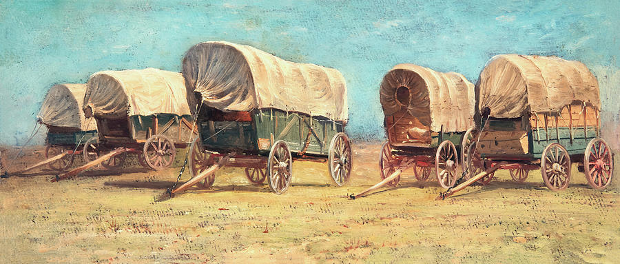 Samuel Colman Painting - Study of Covered Wagons by Samuel Colman by Mango Art