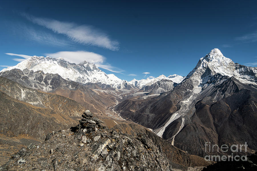 Stunning view of the Everest valley with Ama Dablam, Lhotse and  #1 Photograph by Didier Marti