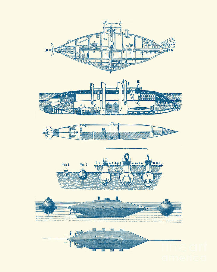 Vintage Digital Art - Submarine Chart #1 by Madame Memento