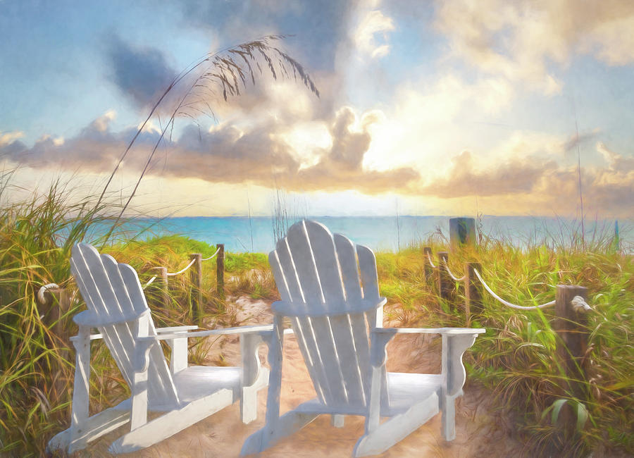 Summer at the Beach Watercolor Painting #1 Photograph by Debra and Dave Vanderlaan