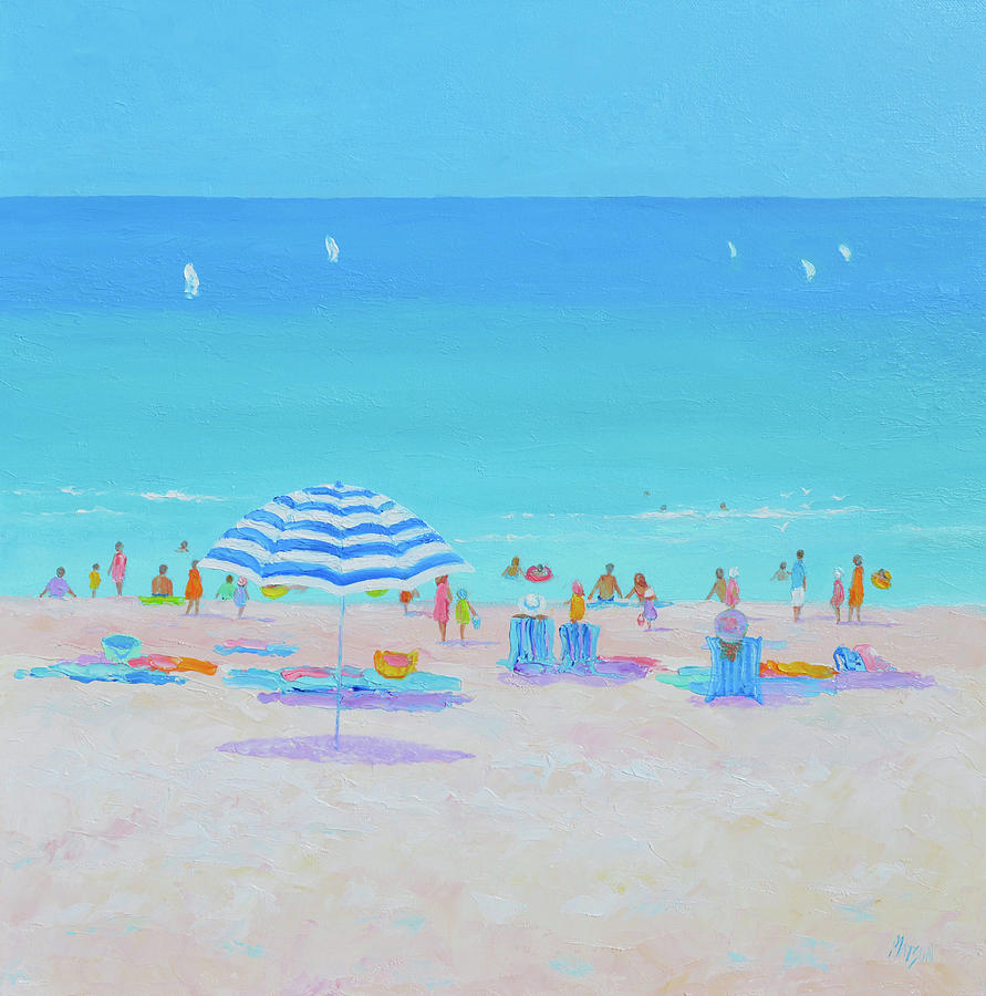 Sun, sand, surf and summer breezes, beach scene #1 Painting by Jan Matson