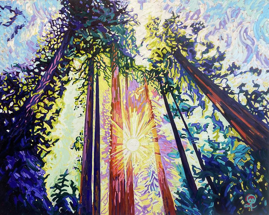 Sunburst in the Redwood Forest #1 Painting by Therese Legere