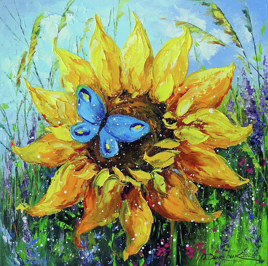 Sunflower and Butterfly Painting by Olha Darchuk Fine Art America