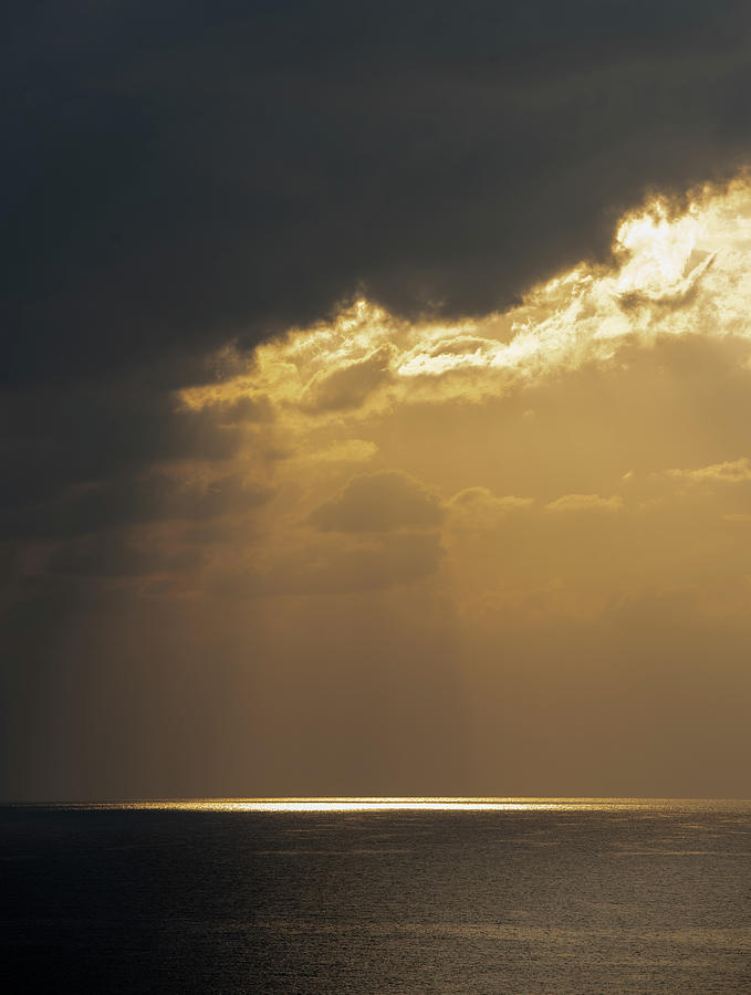 Sunrise in the sea with cloud stormy clouds and orange colour. Seascape at down in the morning. #1 Photograph by Michalakis Ppalis