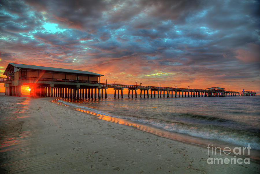 Sunrise over Gulf Shores Fishing Pier #1 Photograph by Larry Braun