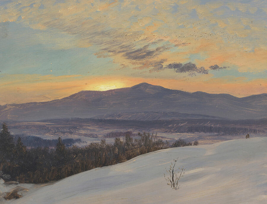 Sunset Across the Hudson Valley, Winter, from 1870-1880 Painting by Frederic Edwin Church