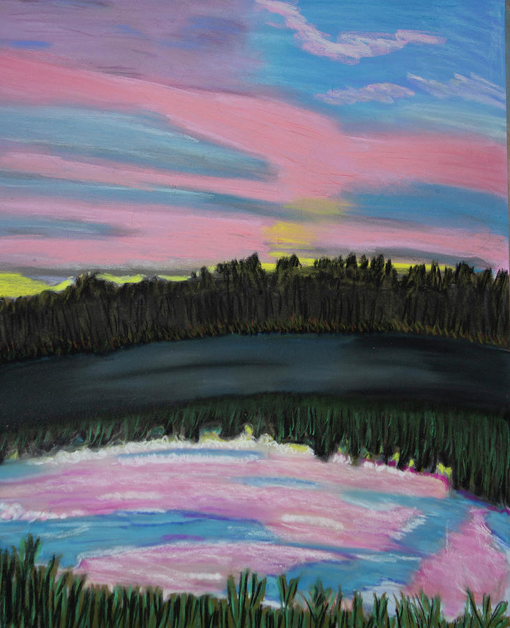 Sunset Abstract Pastel Drawing of a Pink Centered Sunset Drawing by Ali Baucom