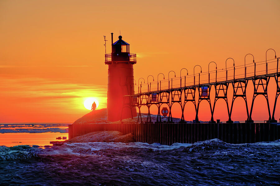 Sunset at the South Haven South Pier Light #1 Photograph by Michael Collins Sunset at the South Haven South Pier Light #1 Photograph by Michael Collins