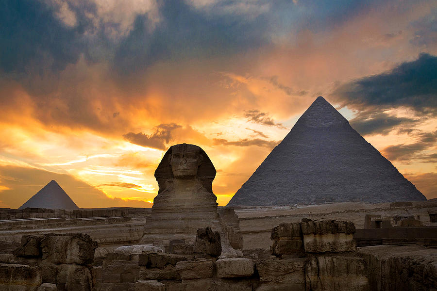 Sunset at the the Pyramid complex at Giza, Egypt. #1 Photograph by Nick Brundle Photography