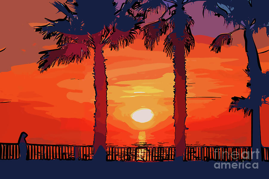 Sunset Between Two Palm Trees Digital Art by Kirt Tisdale