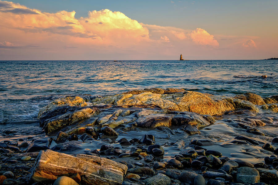 Sunset On Rocky Shores #1 Photograph by Jeff Sinon