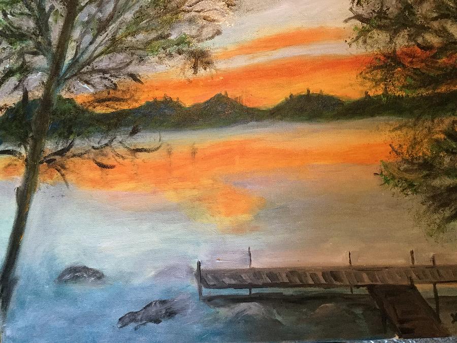 Sunset on Tupper Lake #1 Painting by Lucille Valentino