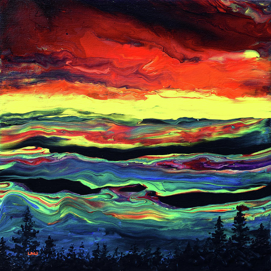 Sunset Over the Mountains Abstract Painting by Laura Iverson