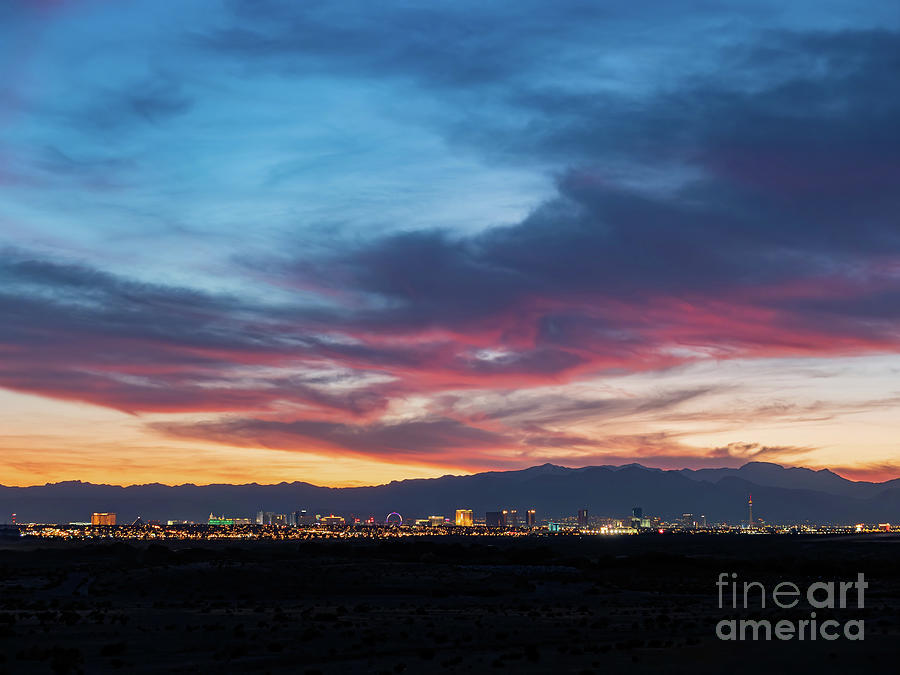Las Vegas Photograph - Sunset view of the beautiful strip skyline with red clouds #1 by Chon Kit Leong