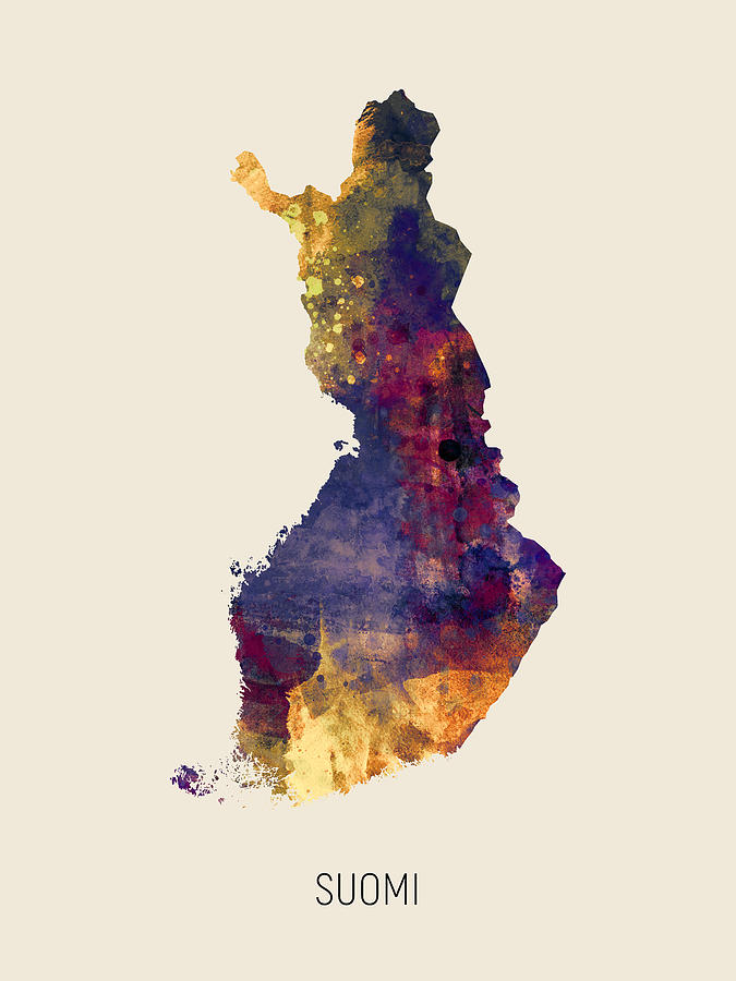Country Map Digital Art - Suomi Watercolor Map #1 by Michael Tompsett