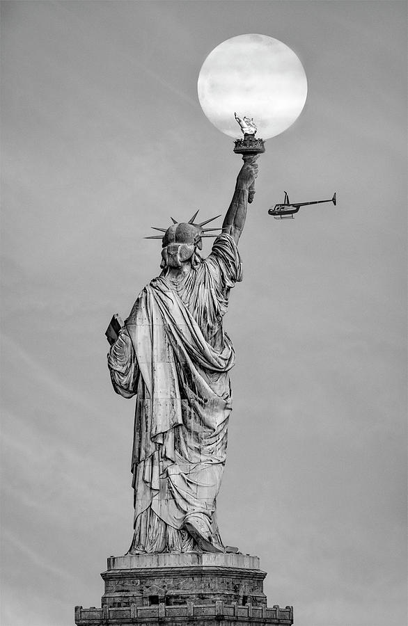 Super Flower Moon Statue Of Liberty #1 Photograph by Susan Candelario