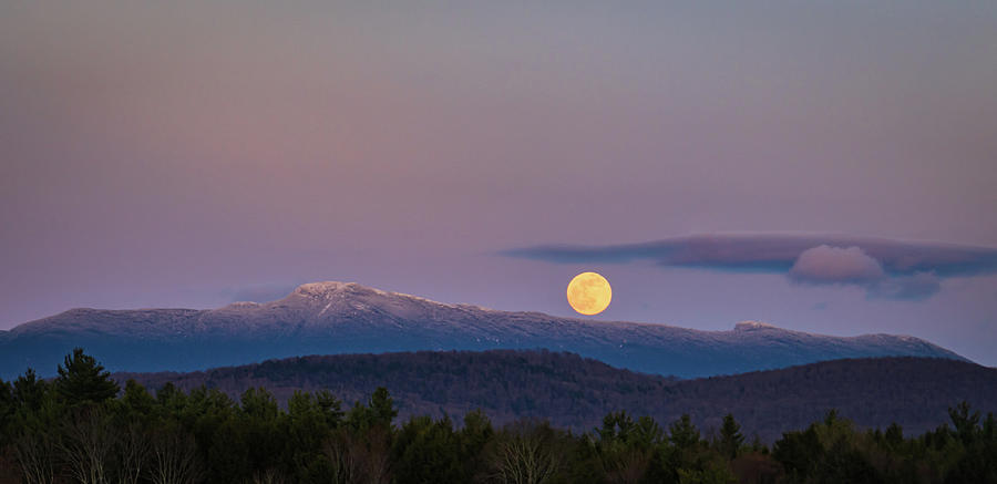 super moon rising over Mount Mansfield in the Green Mountains of Vermont #1 Photograph by Ann Moore