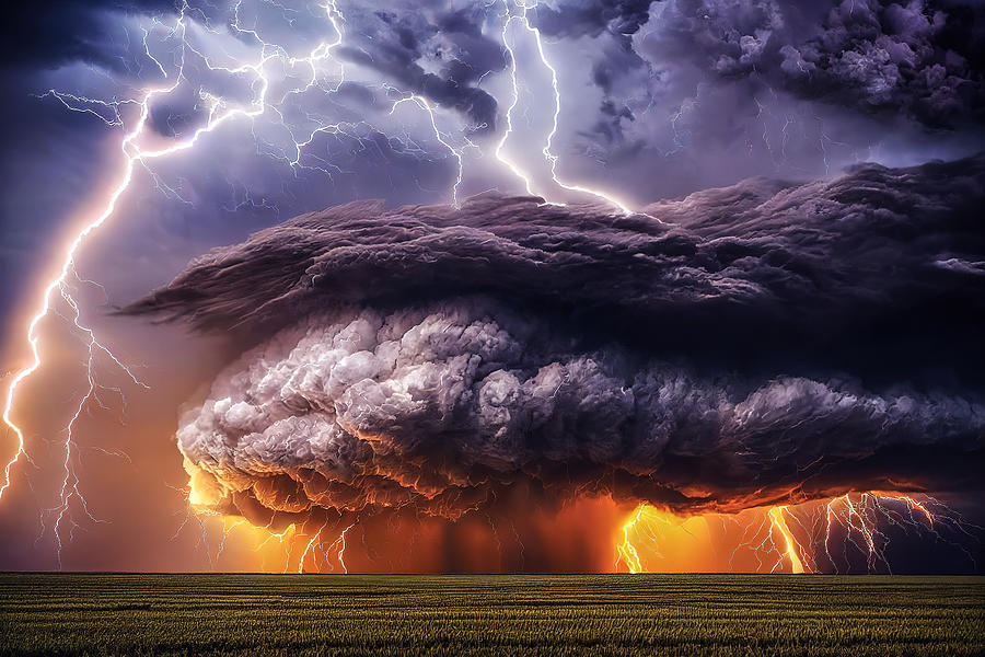 Supercell Thunderstorm and Lightning Digital Art by Wes and Dotty Weber