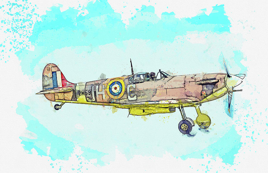 SUPERMARINE SPITFIRE LF Vb in watercolor ca by Ahmet Asar  #1 Painting by Celestial Images