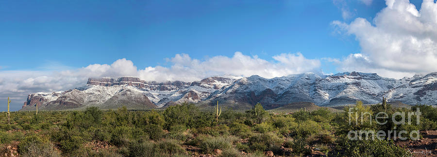 Superstition Mountains Snow Panoramic #1 Photograph by Joanne West