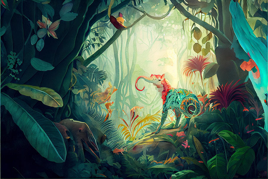 Surreal  Render  Watercolor  Painting  Of  Tropical By Asar Studios Digital Art