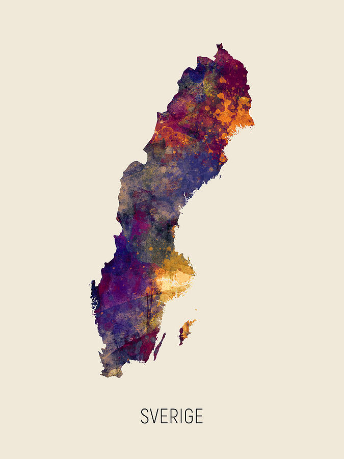 Sverige Watercolor Map #1 Digital Art by Michael Tompsett