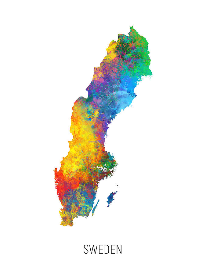 Sweden Watercolor Map #1 Digital Art by Michael Tompsett