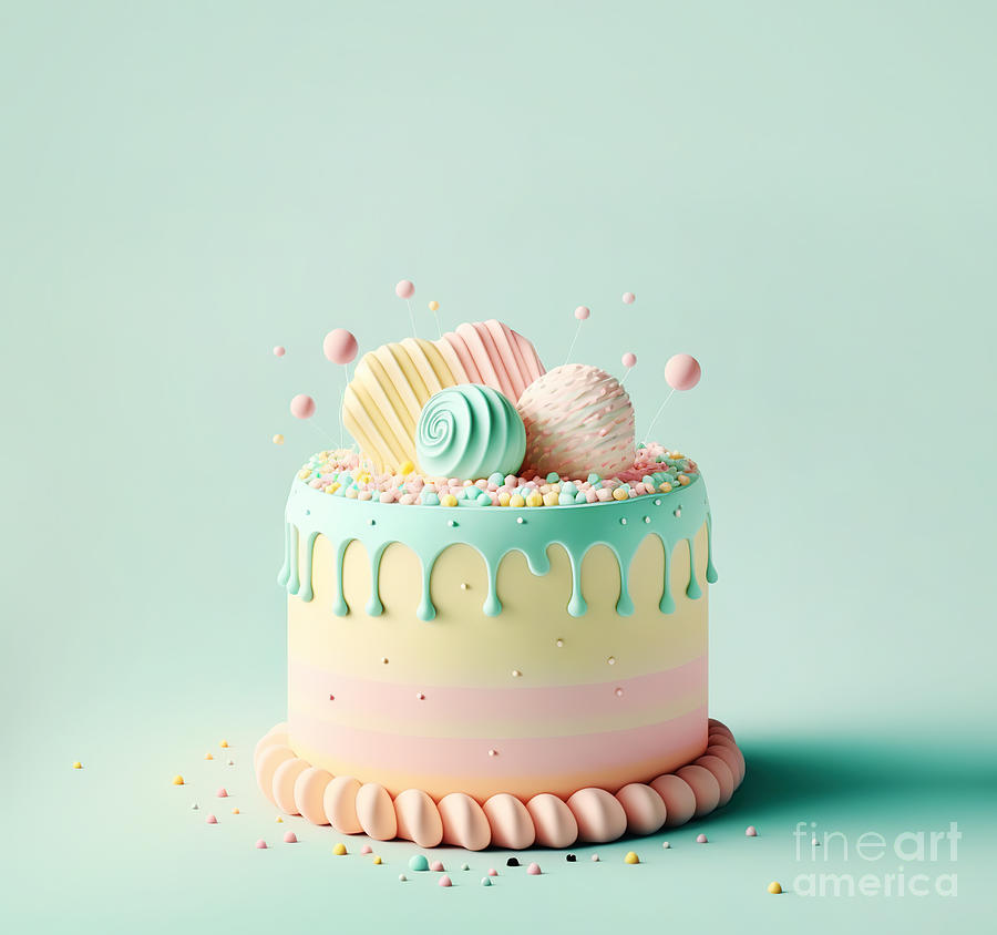 Sweet birthday cake in pastel colors. Generative ai #1 Photograph by Michal Bednarek