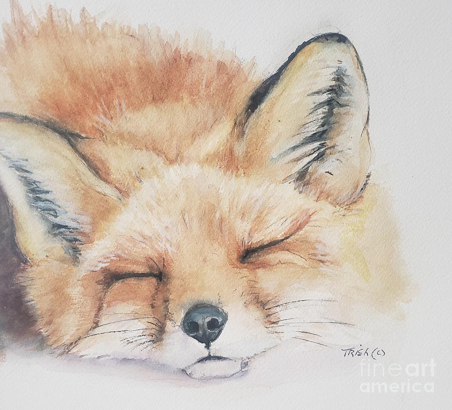 Watercolor Fox Painting - Sweet Dreams #1 by Patricia Pushaw