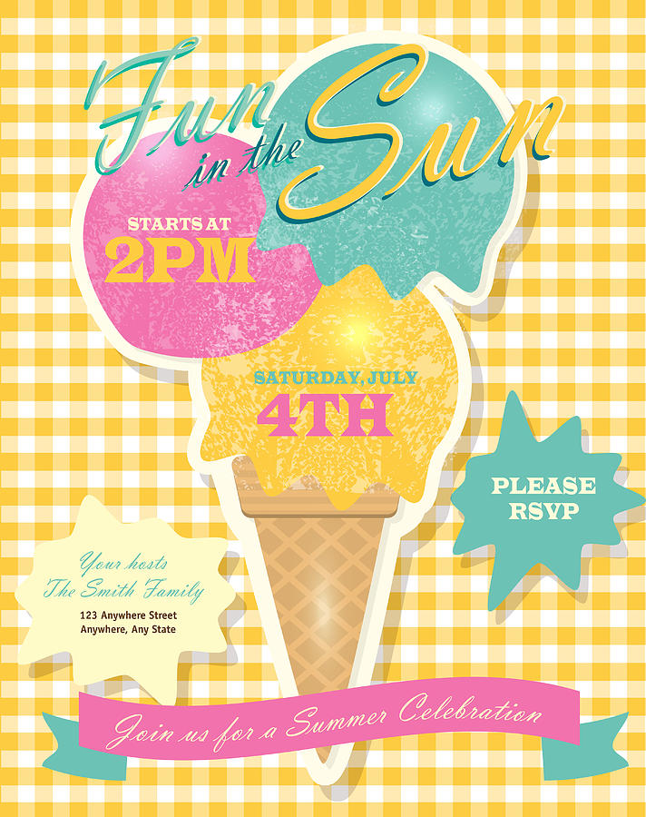 Sweet summer party template invitation design with ice cream cone #1 Drawing by JDawnInk