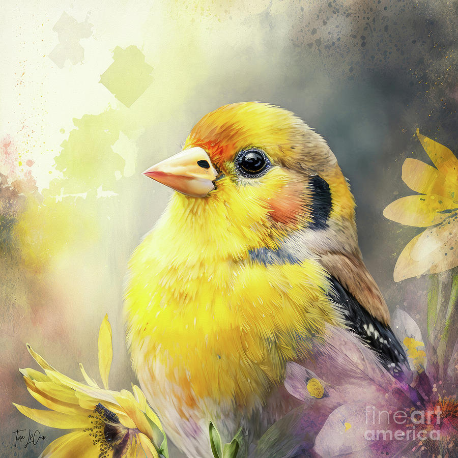 Feather Painting - Sweet Yellow Goldfinch by Tina LeCour