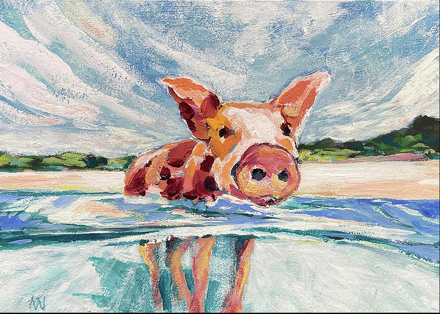 Swimming Pig #1 Painting by AnneMarie Welsh