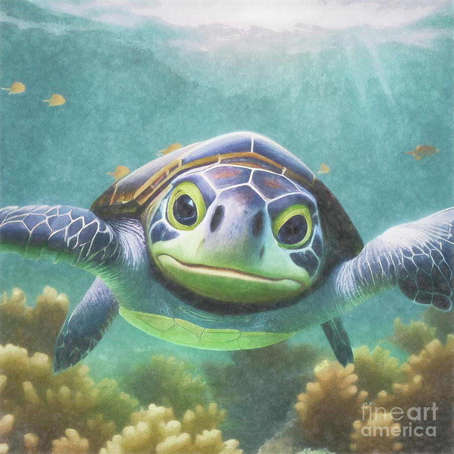 Swimming Sea Turtle Digital Art