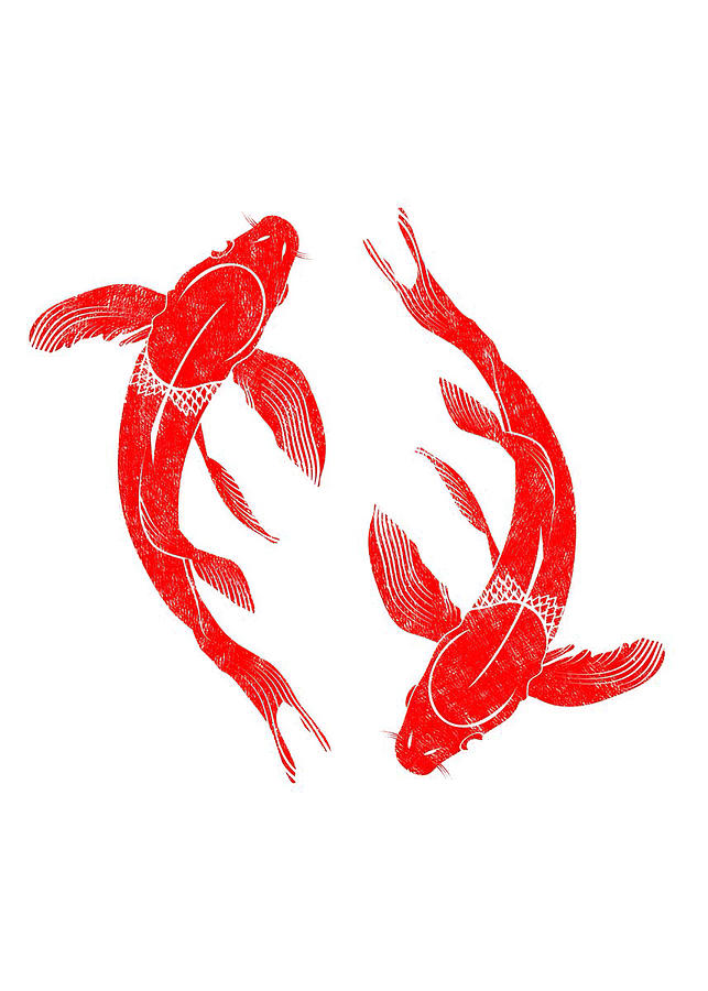 Swimming Two Koi Carp Fish Swimming. Digital Art by Towery Hill - Fine ...