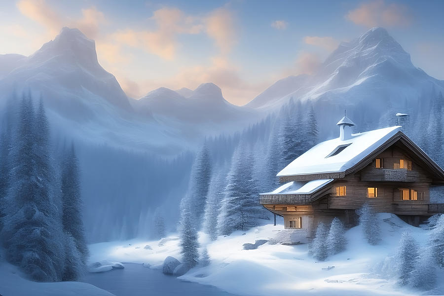 Winter Digital Art - Swiss Landscape #2 by Manjik Pictures