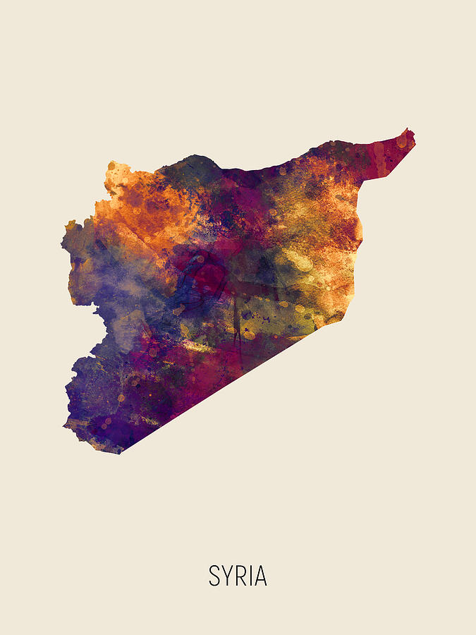 Syria Watercolor Map #1 Digital Art by Michael Tompsett