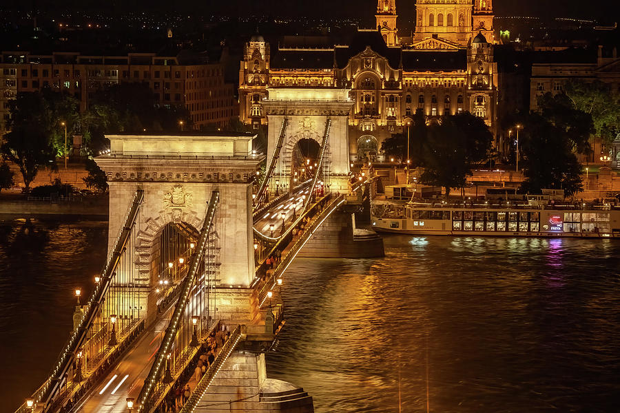 Szechenyi Chain Bridge in Budapest by Night #1 Photograph by Artur Bogacki