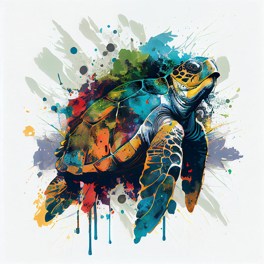 Fantasy Digital Art - t  shirt  design  of  marine  turtle  palette  knife  a  by Asar Studios #1 by Celestial Images