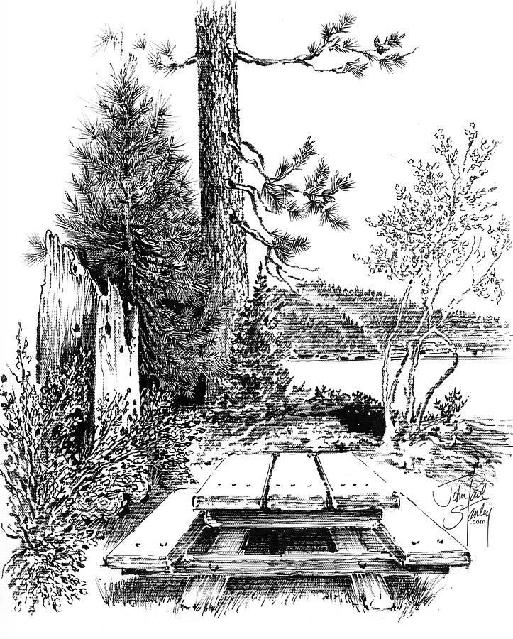 Tahoe Picnic Table #1 Drawing by John Paul Stanley