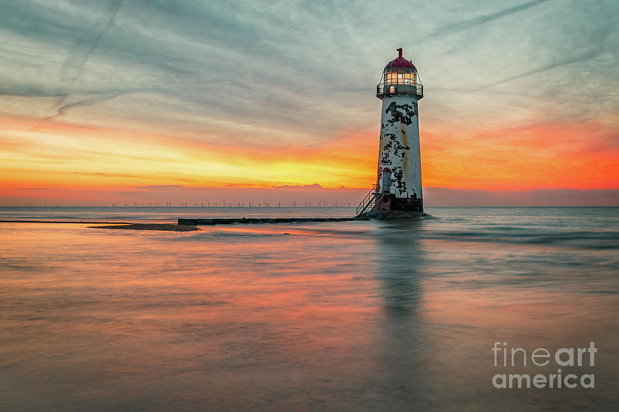 Talacre Lighthouse Sunset Wales #1 Photograph by Adrian Evans