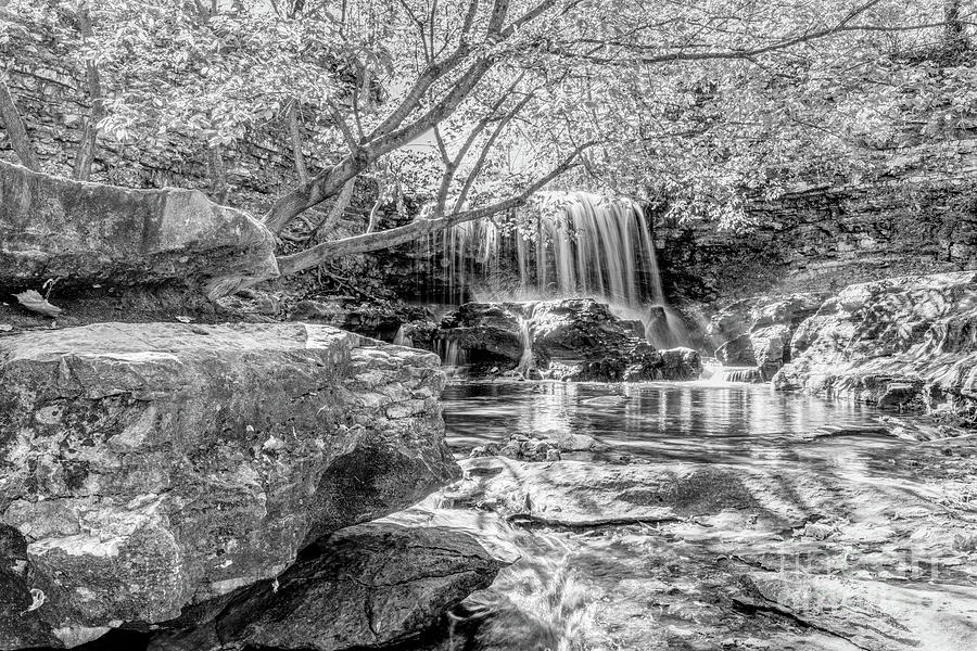 Tanyard Creek Waterfall Boulder Grayscale Photograph by Jennifer White