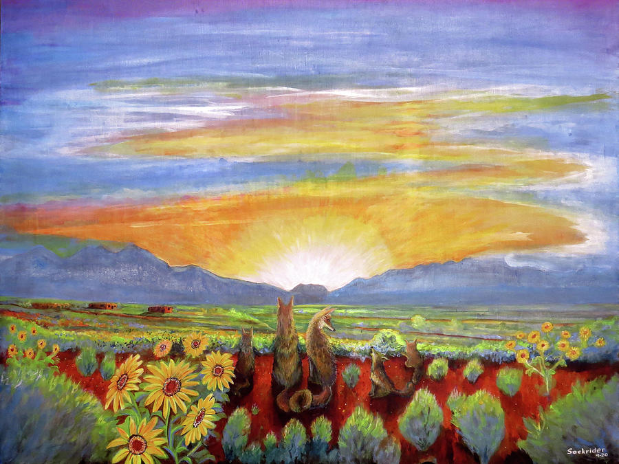 Taos Coyote Sunrise Painting by David Sockrider