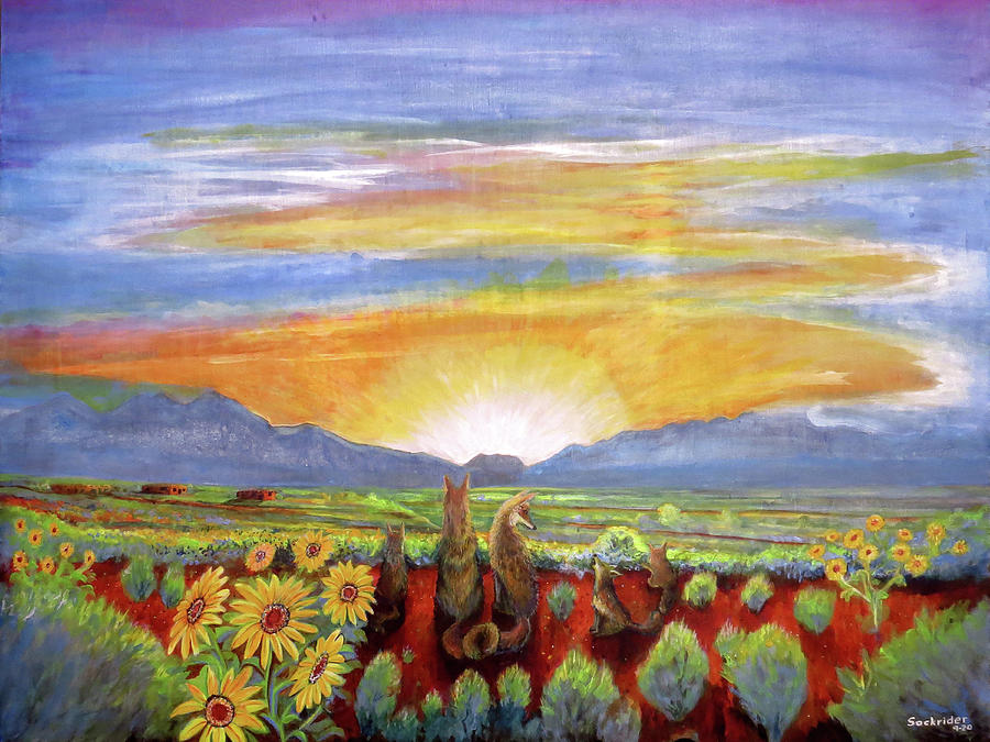 Taos Coyote Sunrise #1 Painting by David Sockrider